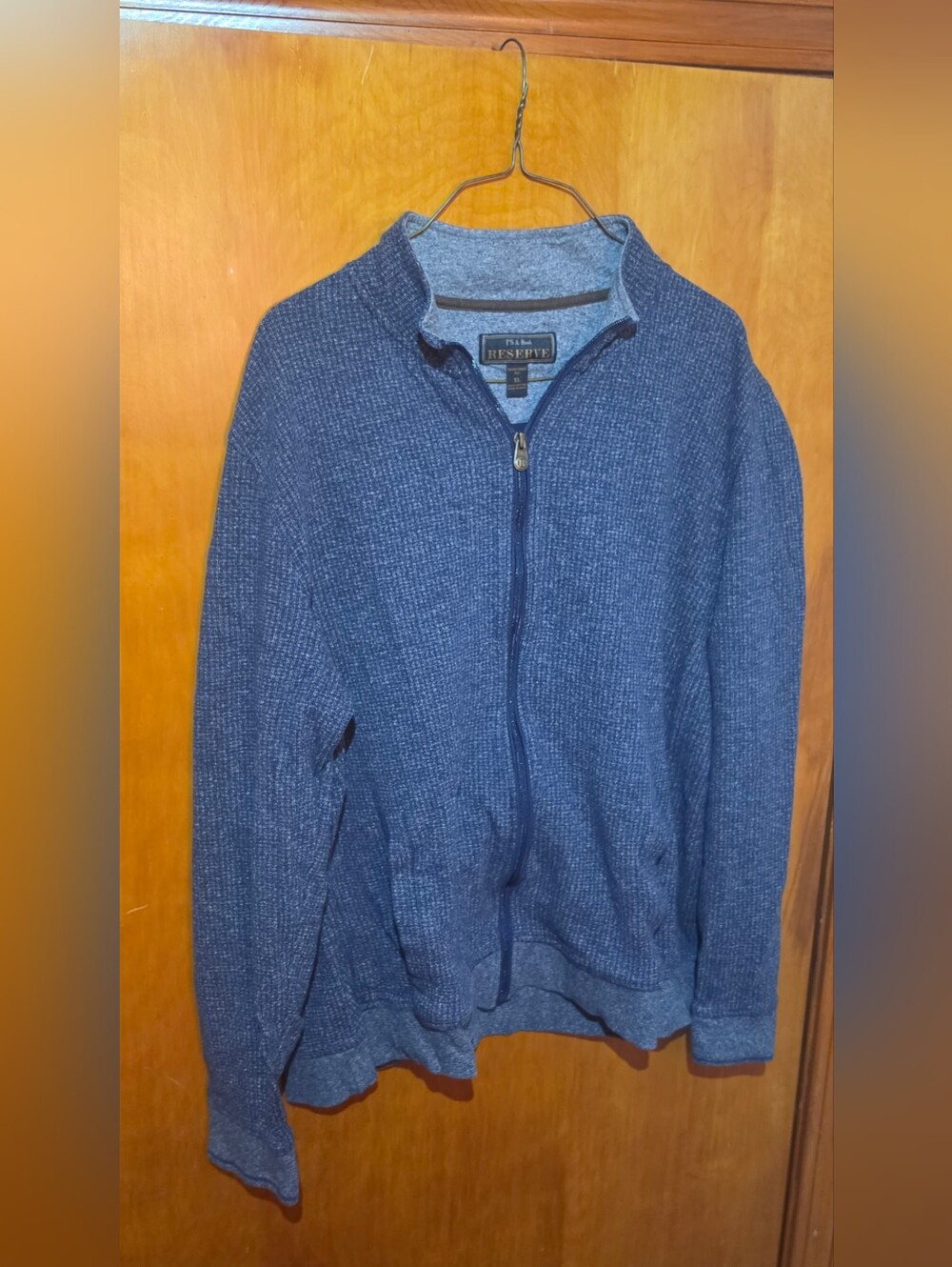 Jos. A. Bank Reserve Full Zip Knit Cardigan Sweater Blue Waffle Knit Mens XL